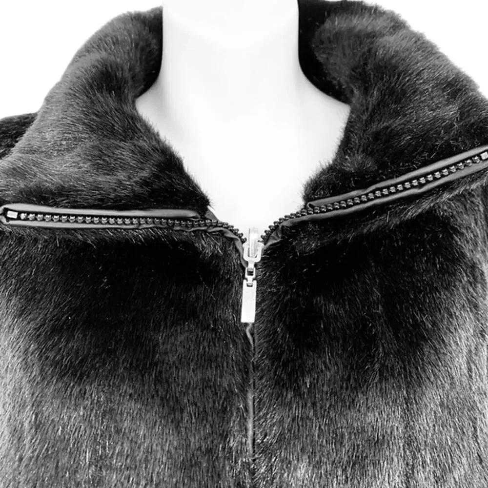 Giacca Gallery Womens Black Full Zip Faux Fur Reversible Vest Jacket Mob Wife M
